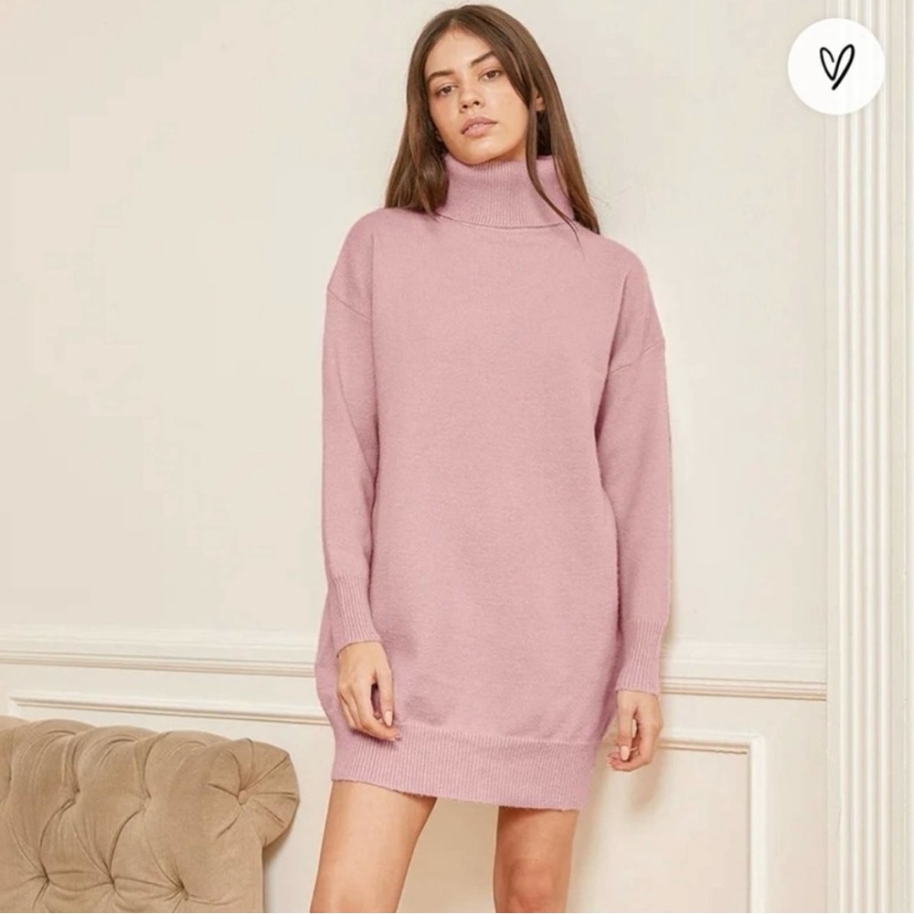 Lulu's Blush Pink Turtleneck Sweater Dress